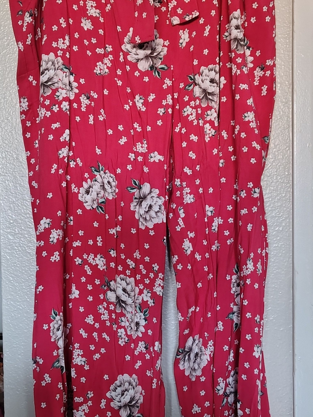Floral Wide-Leg Pant in Red And White